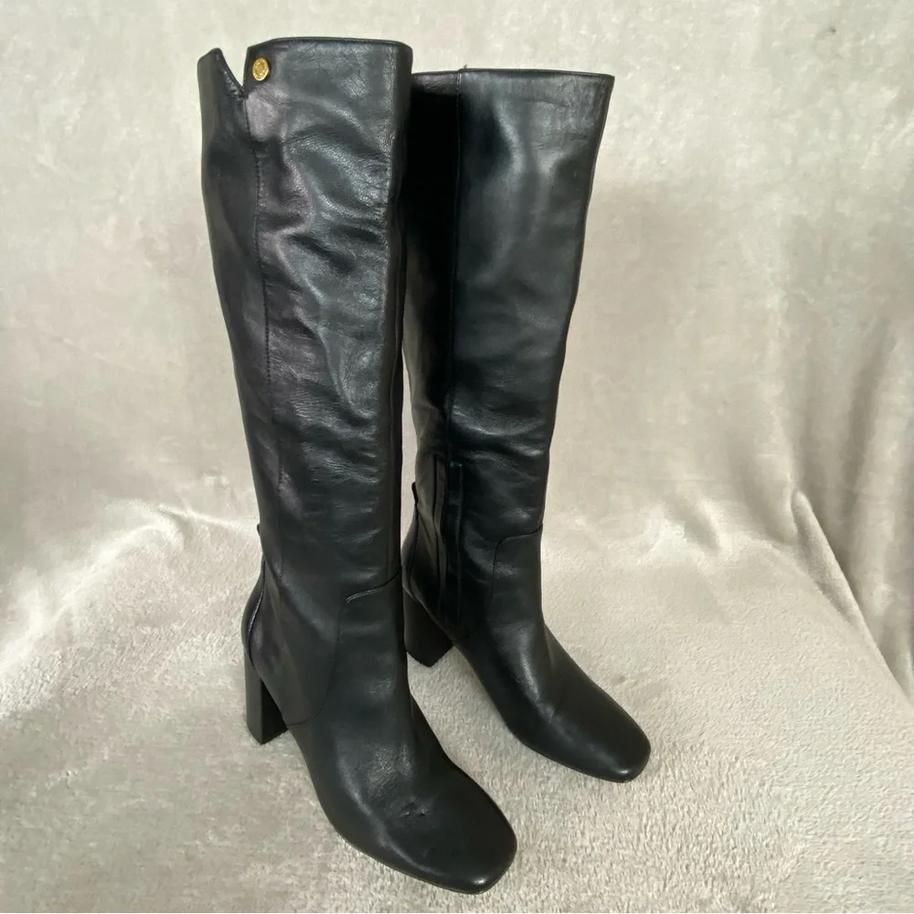 Cole Haan Chrystie Womens Knee High Boots Size 8 M Black Leather Tall Zip